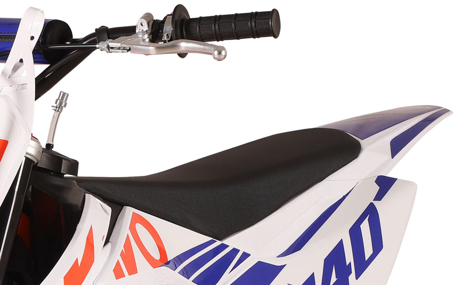 KAYO TT140 rear hydraulic disc brake caliper, swingarm, and knobby tire detail