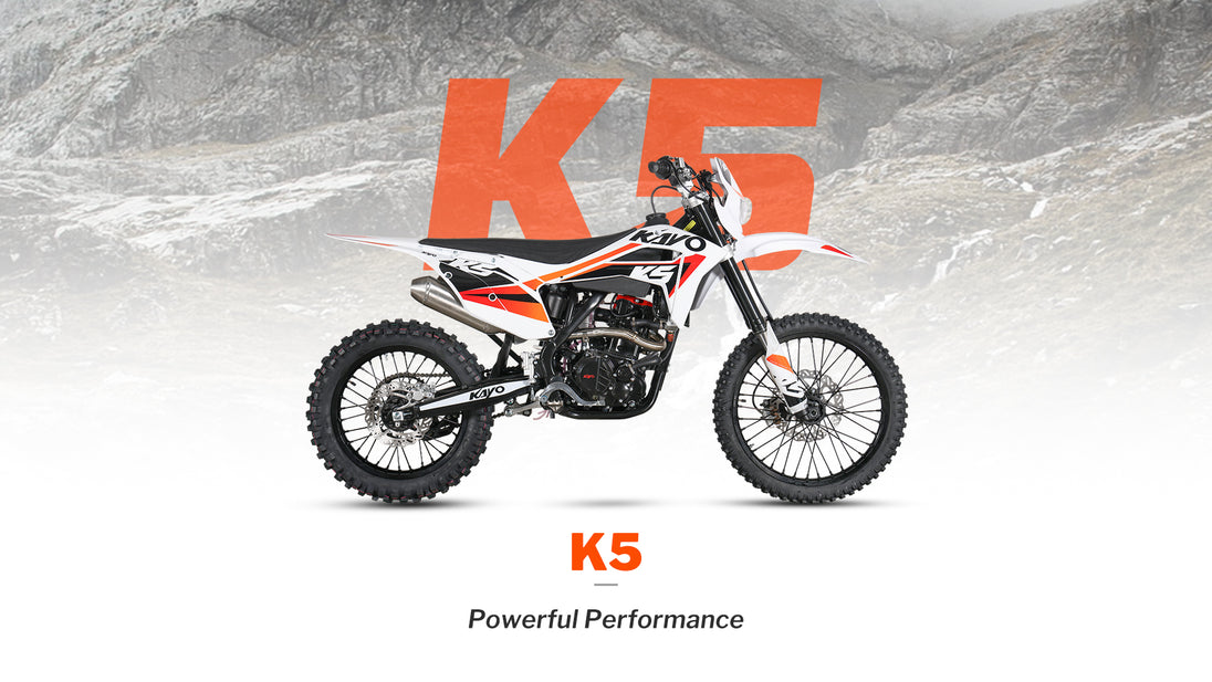KAYO K5 Powerful Performance feature marketing banner with mountain backdrop