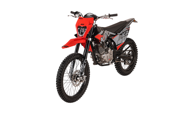 KAYO K2 Pro 250 rear 3/4 right view showing exhaust silencer and 18-inch black wheel
