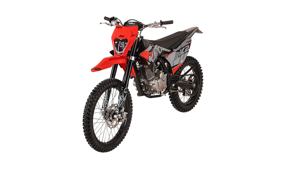 KAYO K2 Pro 250 rear 3/4 right view showing exhaust silencer and 18-inch black wheel