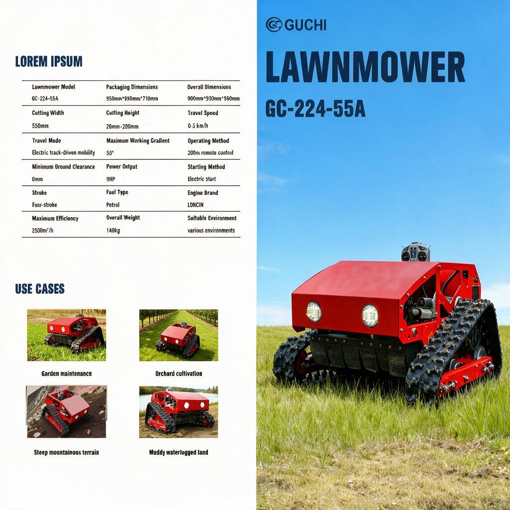 GUCHI GC-224-55A Remote Control Tracked Lawnmower - Loncin 224CC 9HP Small Excavator Supplier
