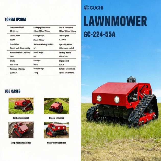 GUCHI GC-224-55A Remote Control Tracked Lawnmower - Loncin 224CC 9HP Small Excavator Supplier