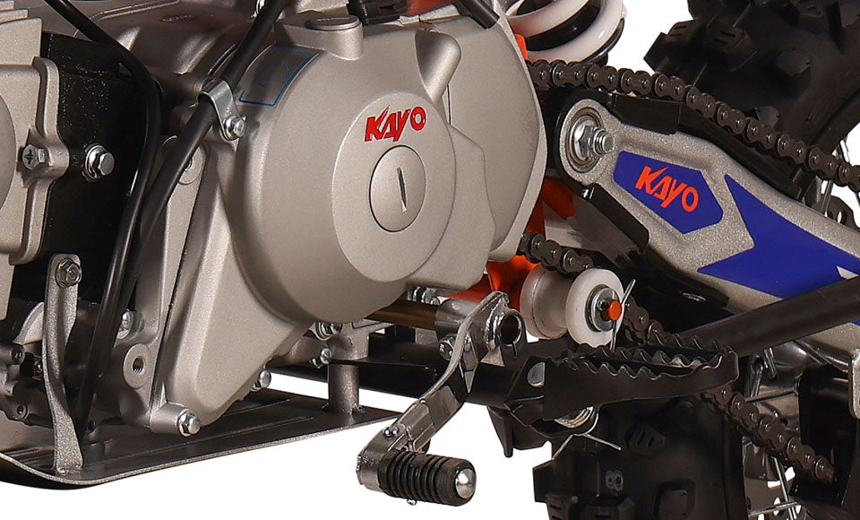 KAYO TSD110 front fork, front fender, and carburetor intake detail