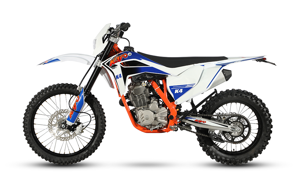 KAYO K4 250 249.9cc engine, cylinder head, and orange cradle frame close-up