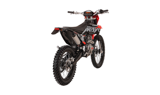 KAYO K2 Pro 250 dirt bike front 3/4 left angle view with headlight and 21-inch front wheel