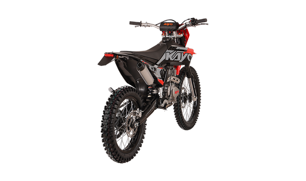 KAYO K2 Pro 250 dirt bike front 3/4 left angle view with headlight and 21-inch front wheel
