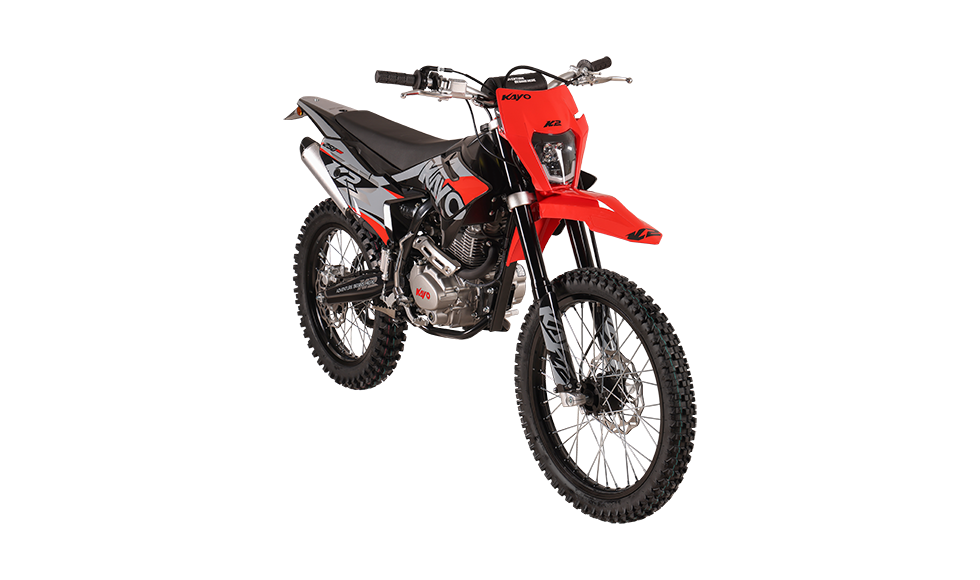 KAYO K2 Pro 250 dirt bike front 3/4 right angle view on black background