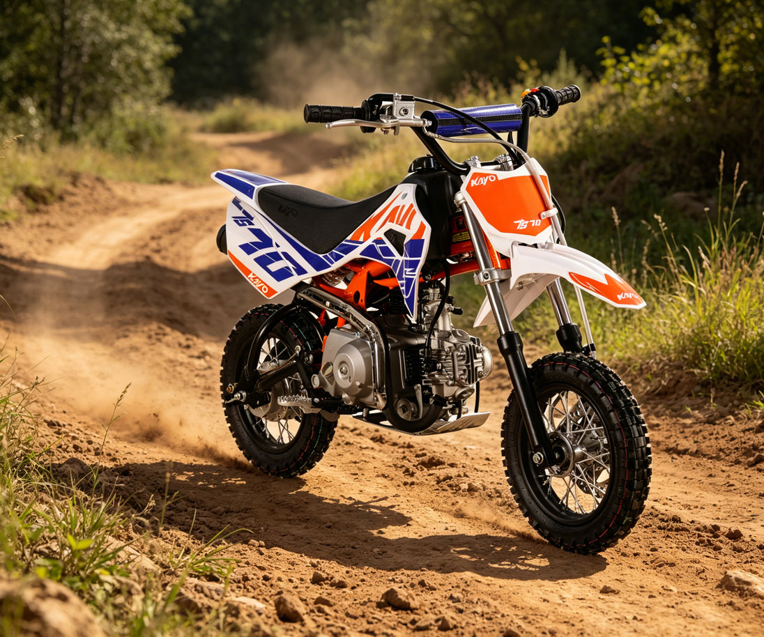 KAYO TS70 rear wheel, chain, sprocket, and swingarm assembly