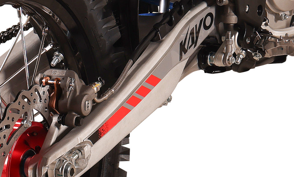 KAYO K6R 249.8cc DOHC liquid-cooled engine right side detail with exhaust header bomb