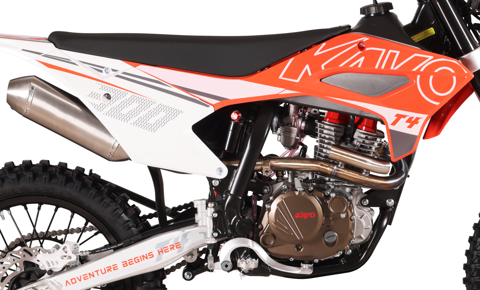 KAYO T4 300 dirt bike front 3/4 right angle view on black background