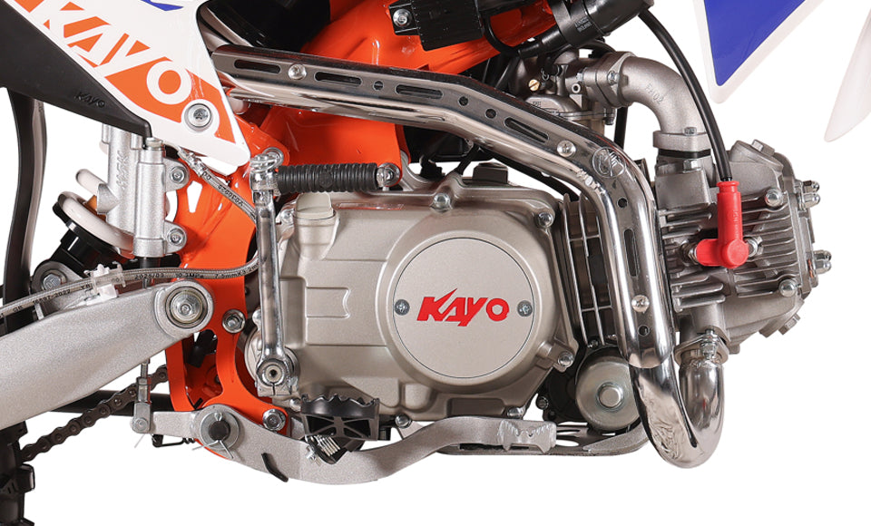 KAYO TD125 inverted front fork, handlebar, and intake detail