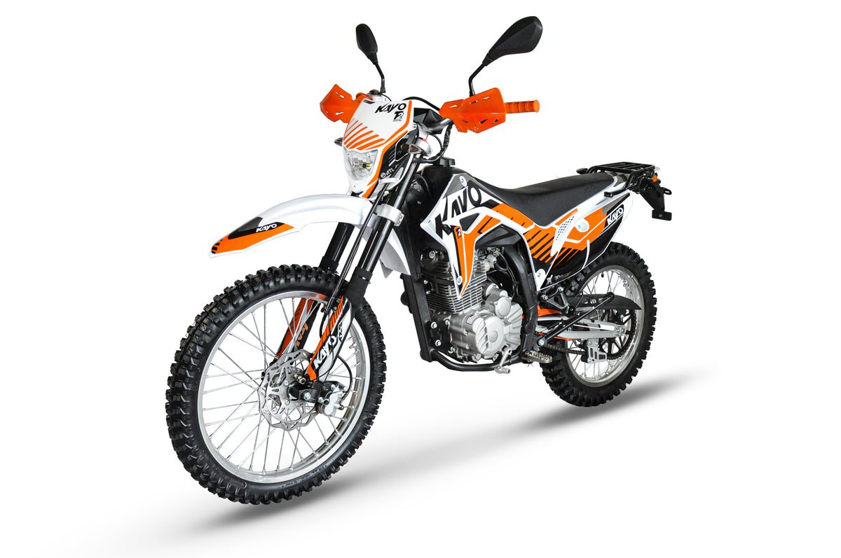 KAYO T2 Enduro 223cc dirt bike right profile view showing exhaust and spoked wheels