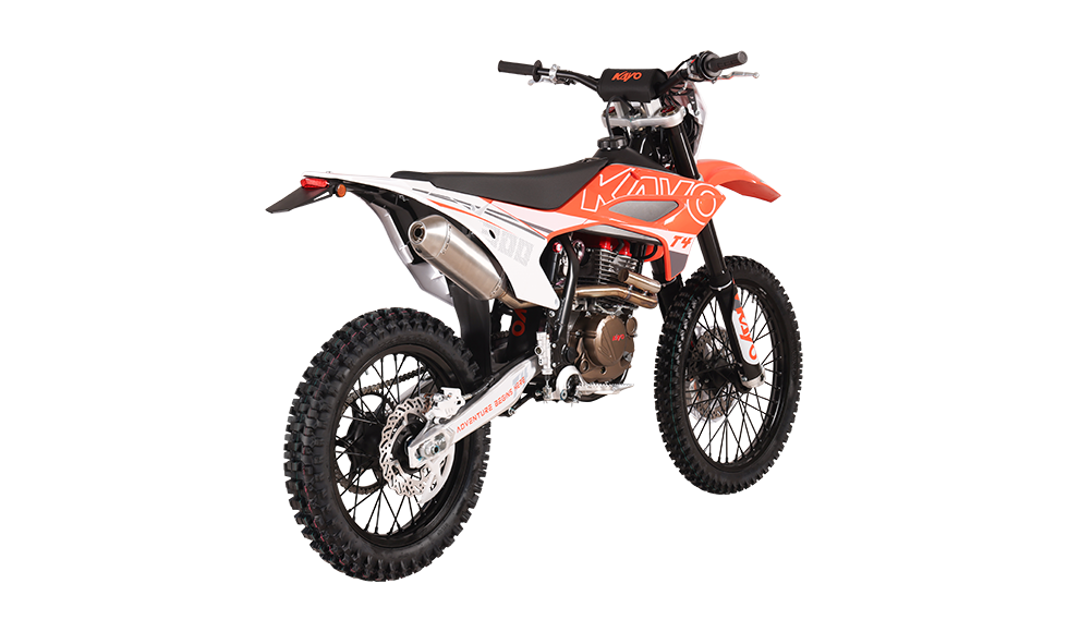 KAYO T4 300 rear 3/4 right angle view showing aluminum exhaust silencer
