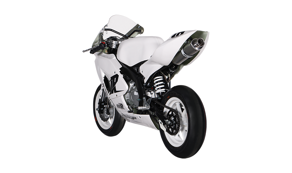 KAYO MiniGP MR150R road racing motorcycle studio side view on white background