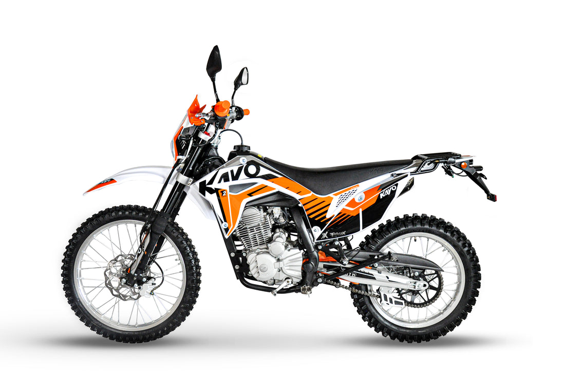 KAYO T2 Enduro rear 3/4 left view showing rear luggage cargo rack and taillight