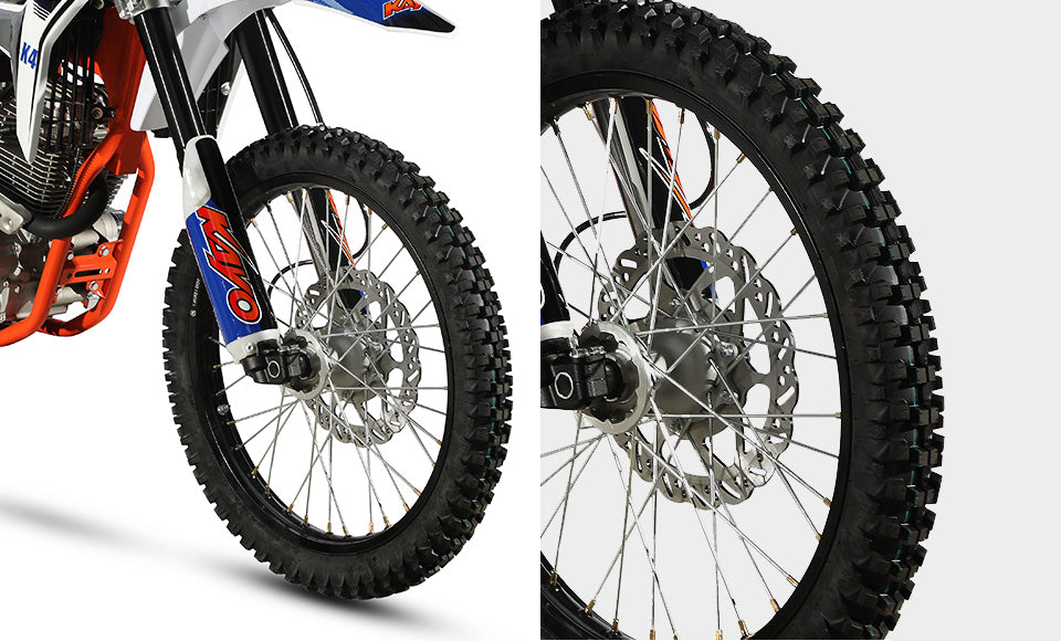 KAYO K4 250 rear 3/4 right view showing aluminum exhaust silencer and rear disc brake