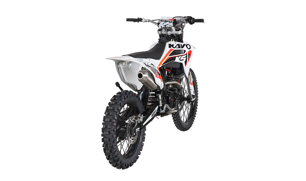 KAYO K5 280 dirt bike front 3/4 right view showing 21-inch front wheel and wave disc brake