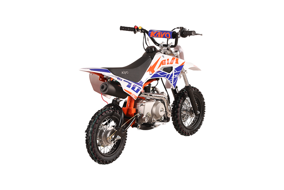 KAYO TS70 youth pit bike riding on dirt trail through woods