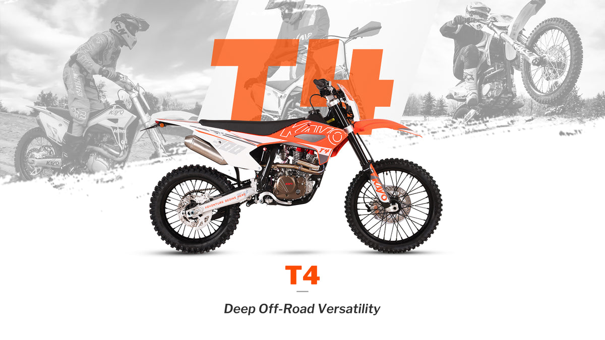 KAYO T4 Deep Off-Road Versatility feature banner with motocross riders