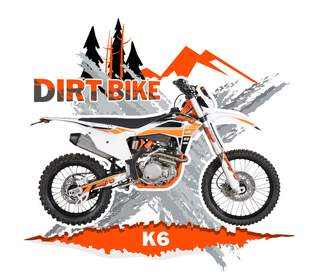 KAYO K6 stylized Dirt Bike feature graphic banner with mountain scenery