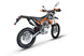 KAYO T4 Enduro 223cc dirt bike left profile view with black and orange livery, mirrors, and rear rack