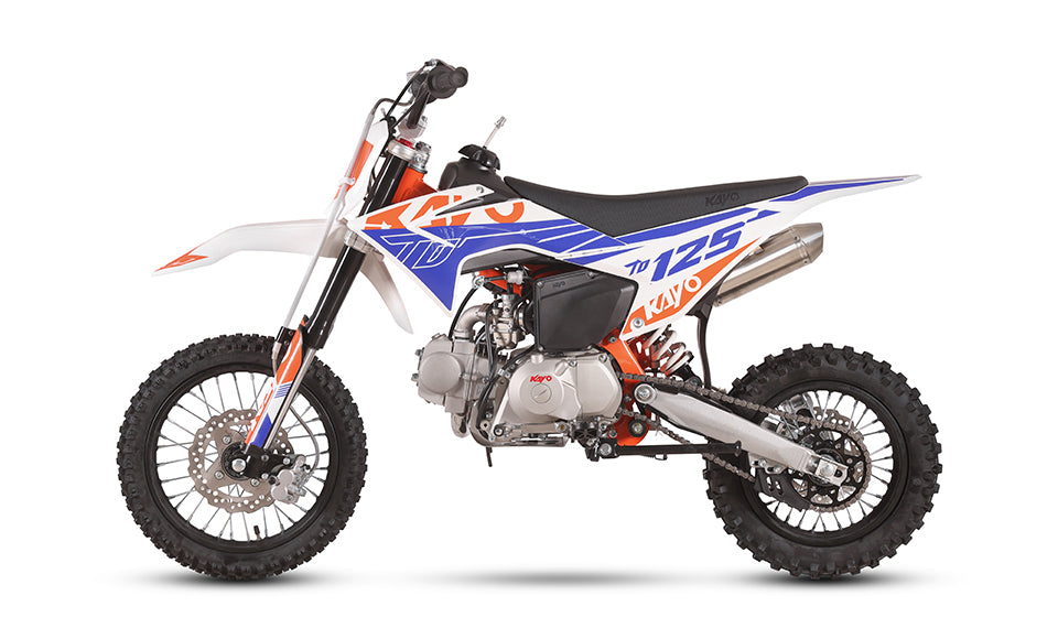 KAYO TD125 youth dirt bike rear left 3/4 view