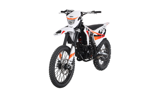 KAYO K5 280 liquid-cooled dirt bike left profile view showing red cylinder head on black background