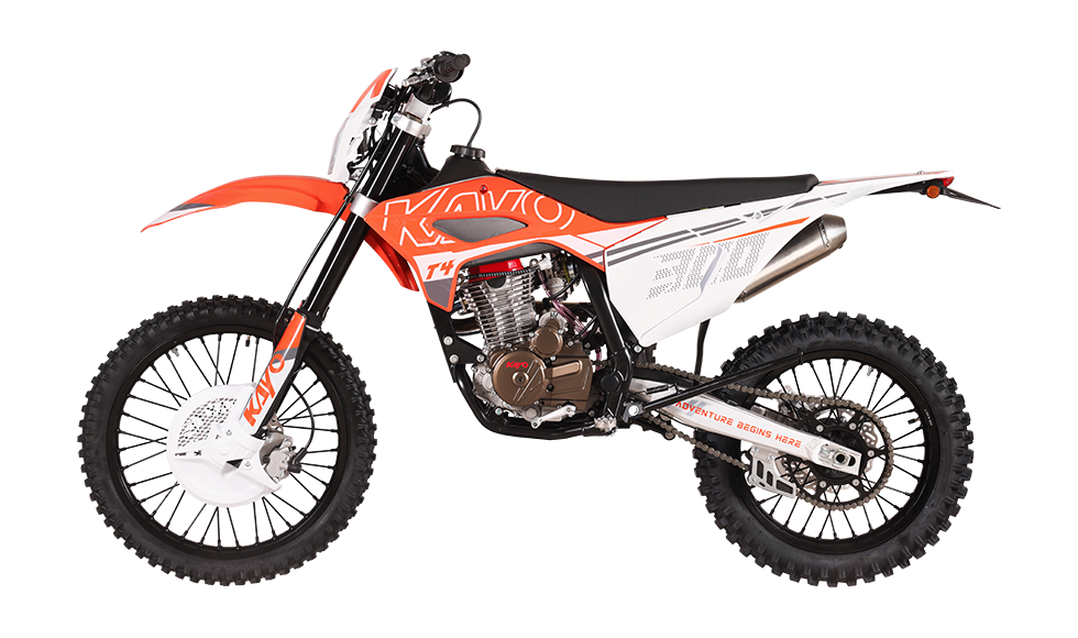 KAYO T4 300 285.8cc 4-stroke engine, cylinder head, exhaust header, and frame detail