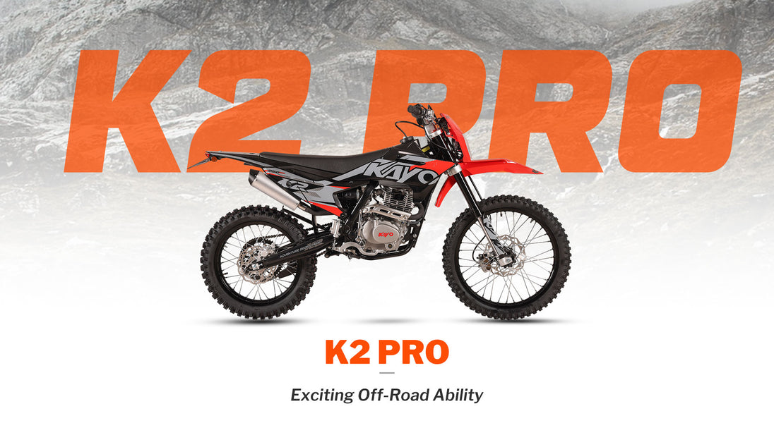 KAYO K2 Pro Exciting Off-Road Ability feature marketing banner with mountain backdrop