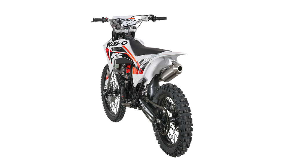 KAYO K5 279.6cc engine right side, stainless exhaust header, and water pump close-up