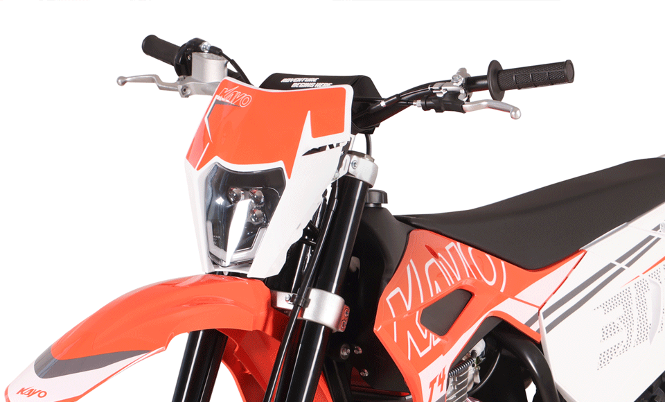 KAYO T4 300 handlebar, headlight mask, and control levers close-up