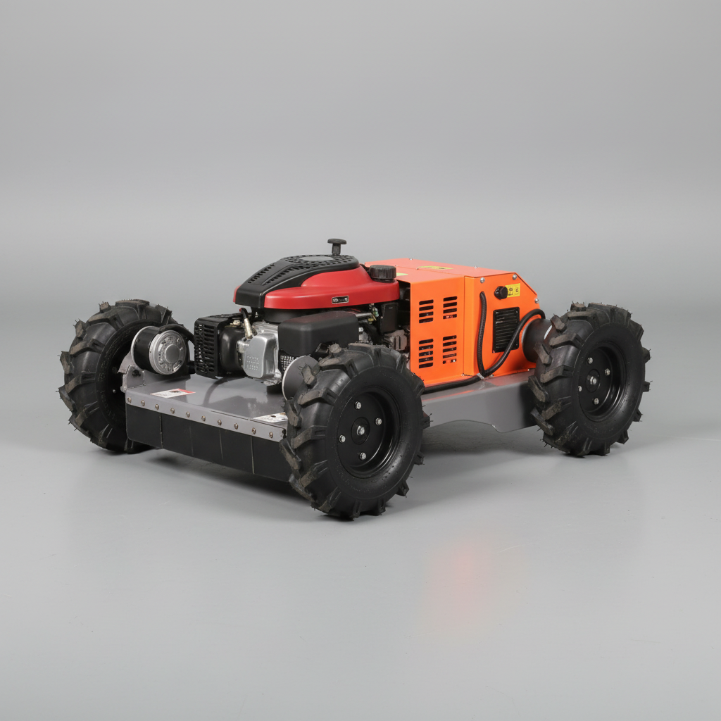 SAAQ101 four-wheel-drive gasoline lawn mower technical detail in a square composition